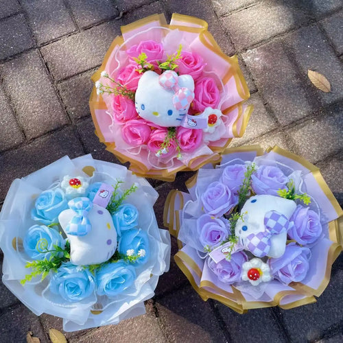 Ekskluzywny Bukiet Hello Kitty od Sanrio – Wieczne Jedwabne Kwiaty & Pluszowa Magia 🌸✨